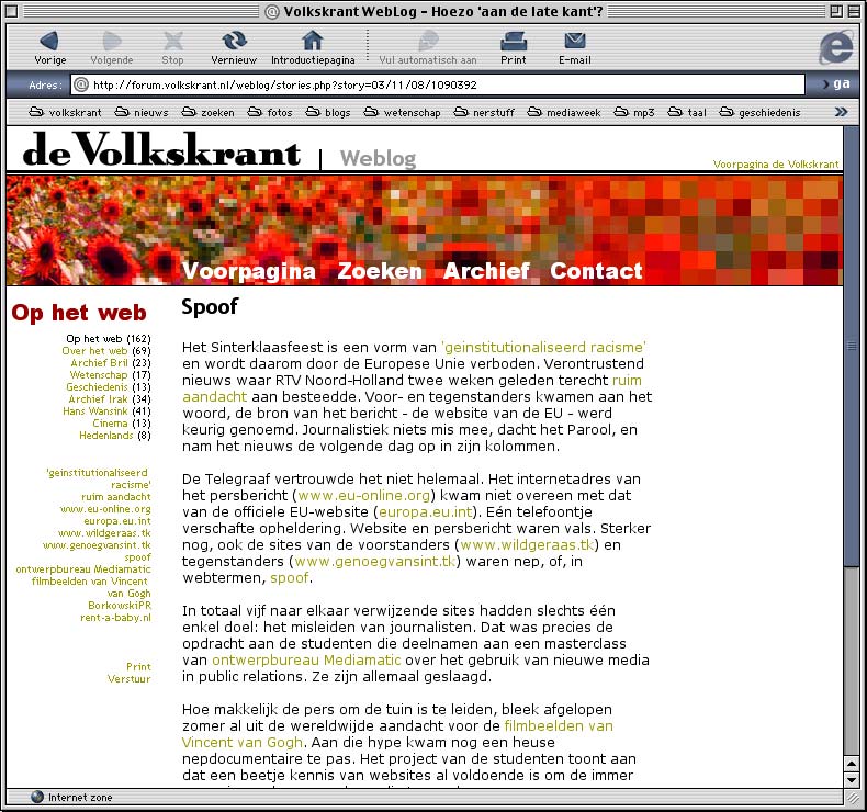 Screenshot Volkskrant Weblog Screenshot Volkskrant Weblog